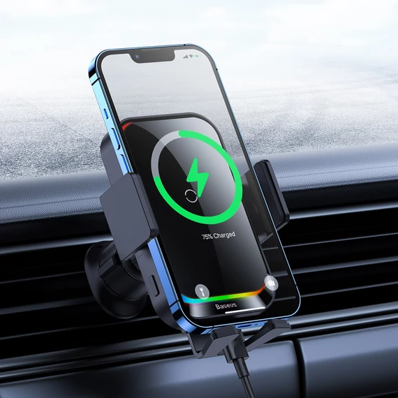 Baseus Halo Electric szellőzőrácsra rögzíthető vezeték nélküli autós telefon gyorstöltő fekete (SUDD000001)