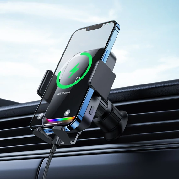 Baseus Halo Electric szellőzőrácsra rögzíthető vezeték nélküli autós telefon gyorstöltő fekete (SUDD000001)