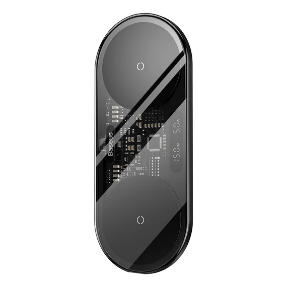 Baseus digitális LED kijelzős 2 az 1-ben vezeték nélküli töltő, 20W, univerzális verzió, USB – Type-C 3A 1m kábellel, fekete (WXSX010101)