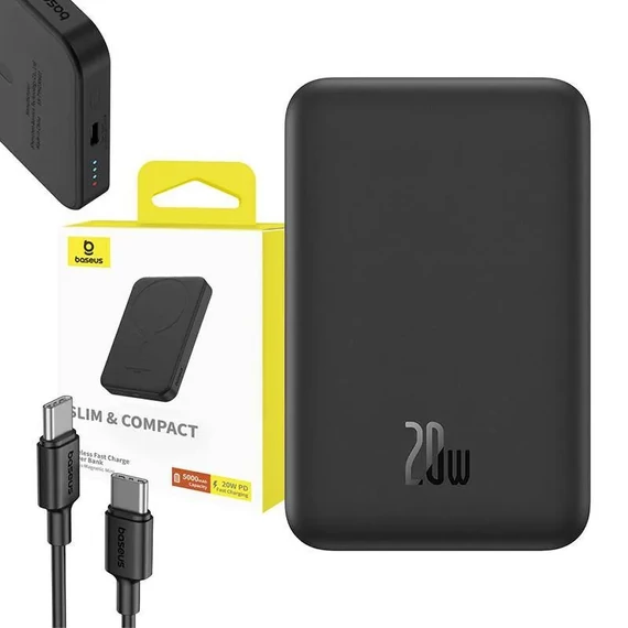 Baseus Magnetic Mini vezeték nélküli PowerBank 5000 mAh 20W +  60W USB-C fekete (P10022107113-00)