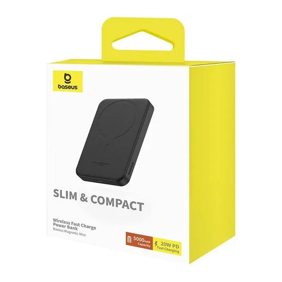 Baseus Magnetic Mini vezeték nélküli PowerBank 5000 mAh 20W +  60W USB-C fekete (P10022107113-00)