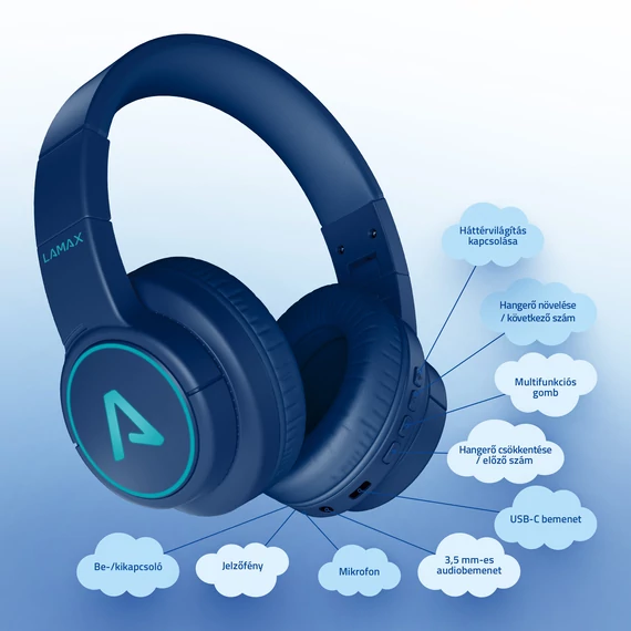 LAMAX GlowKid1 Blue Bluetooth gyerek fejhallgató kék (8595724902928)
