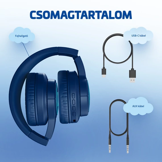 LAMAX GlowKid1 Blue Bluetooth gyerek fejhallgató kék (8595724902928)