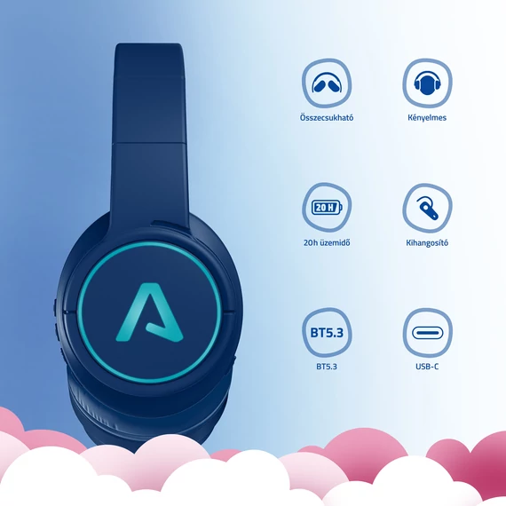 LAMAX GlowKid1 Blue Bluetooth gyerek fejhallgató kék (8595724902928)