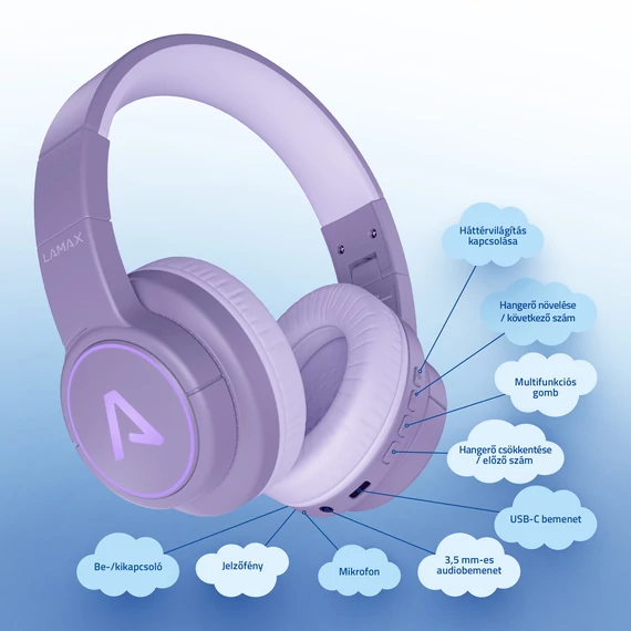 LAMAX GlowKid1 Pink Bluetooth gyerek fejhallgató rózsaszín (8595724902935)