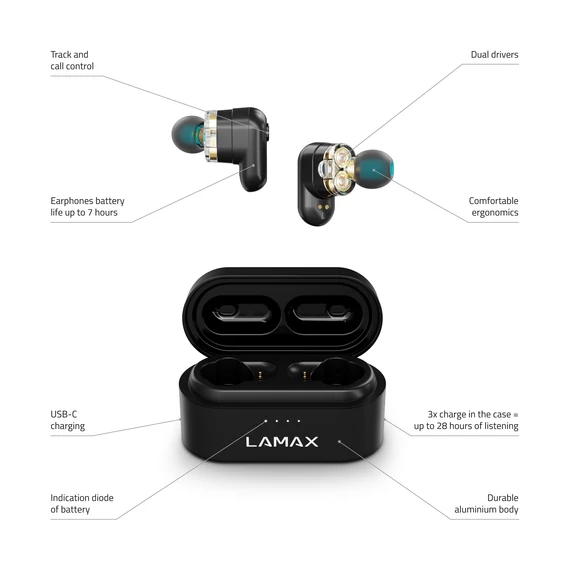 LAMAX Duals1 Bluetooth fülhallgató fekete (LMXDU1)