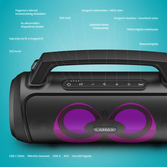 LAMAX PartyGo1 Bluetooth hangszóró fekete (LXPSMPGO1NNBA)