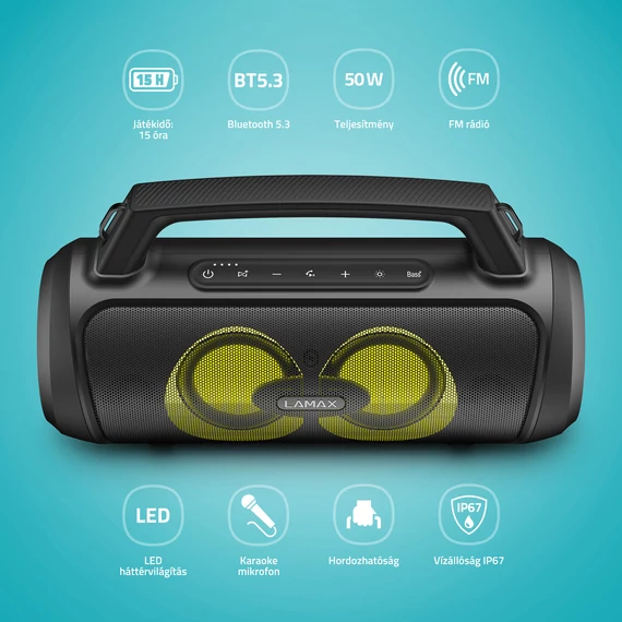 LAMAX PartyGo1 Play Bluetooth hangszóró fekete (LXPSMPGO1PLBA)