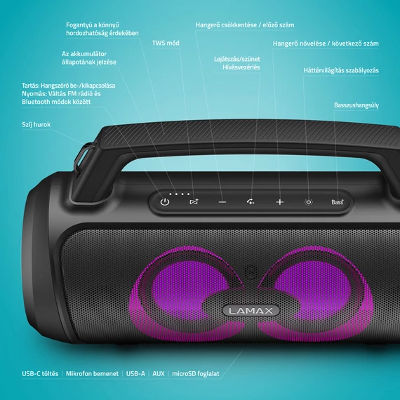 LAMAX PartyGo1 Play Bluetooth hangszóró fekete (LXPSMPGO1PLBA)