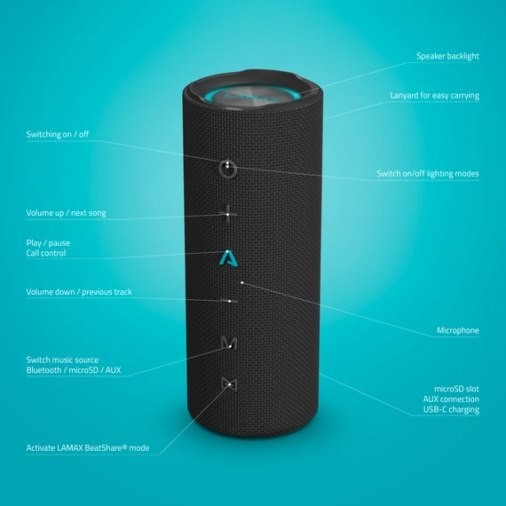 LAMAX Sounder2 Play Bluetooth hangszóró fekete (LXWSMSO2PLABA)