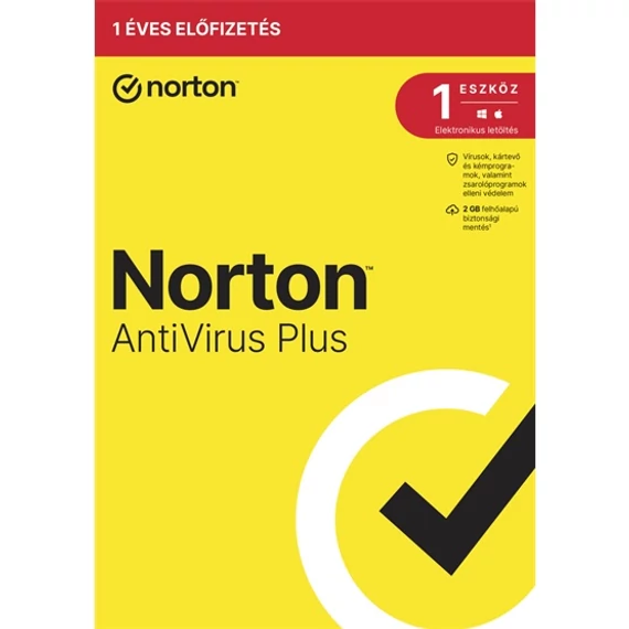 Norton AntiVírus Plus 2GB HU 1 felhasználó 1 eszköz 1 év dobozos vírusírtó szoftver (21416693)