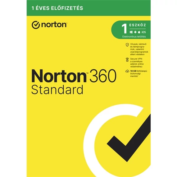 Norton 360 Standard 10GB HU 1 felhasználó 1 eszköz 1 év dobozos vírusírtó szoftver (21416707)